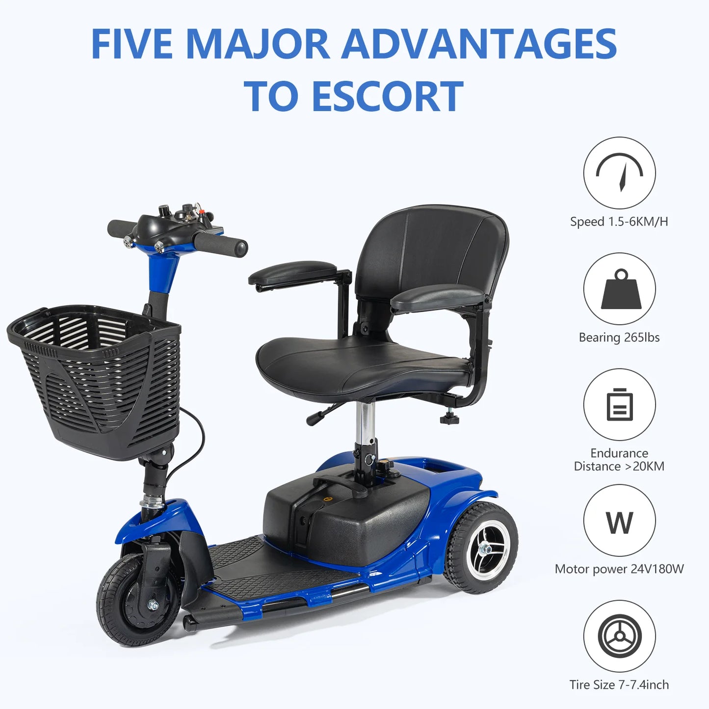 Electric Mobility Scooter 3 Wheel Portable Foldable For Adult