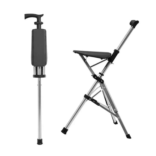 Aluminum Elderly Folding Walking Cane with Chair